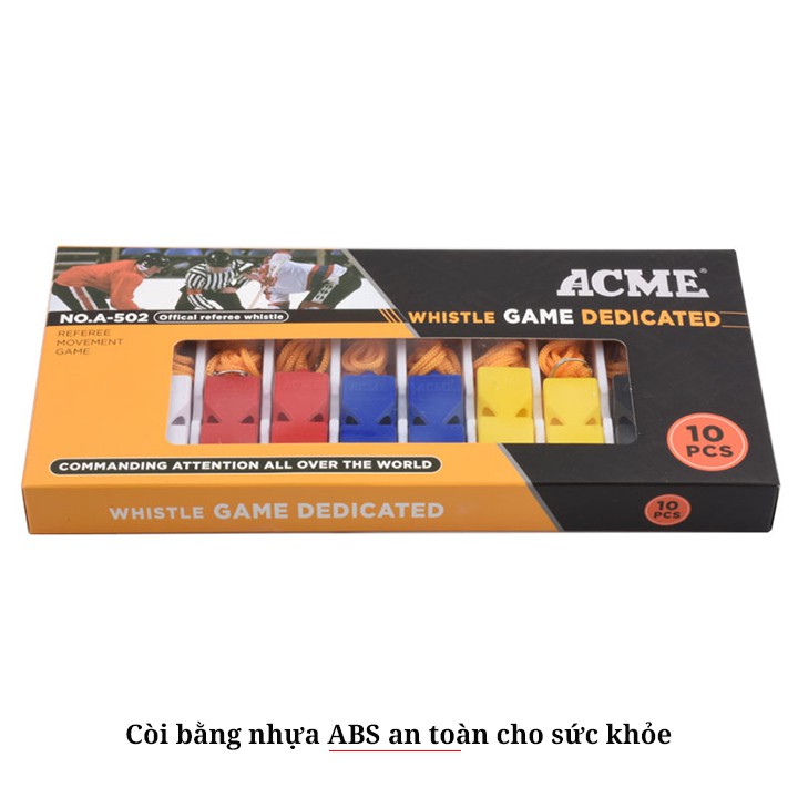 Bộ 10 còi thể thao không hạt bằng nhựa ABS ACME10