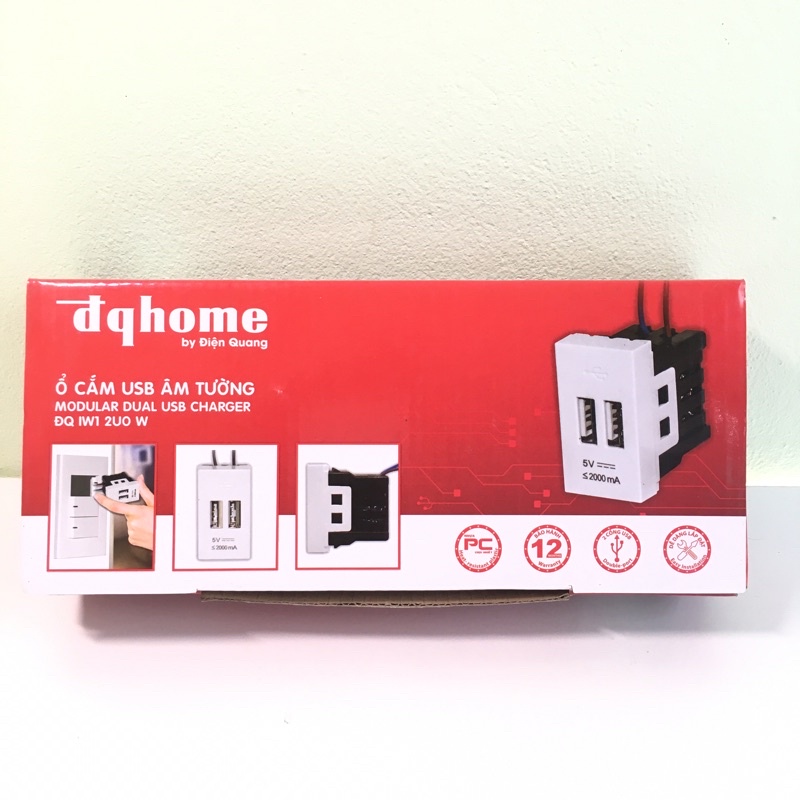 Ổ cắm USB âm tường Điện Quang DQHome ĐQ IW1 2UO W (màu trắng)