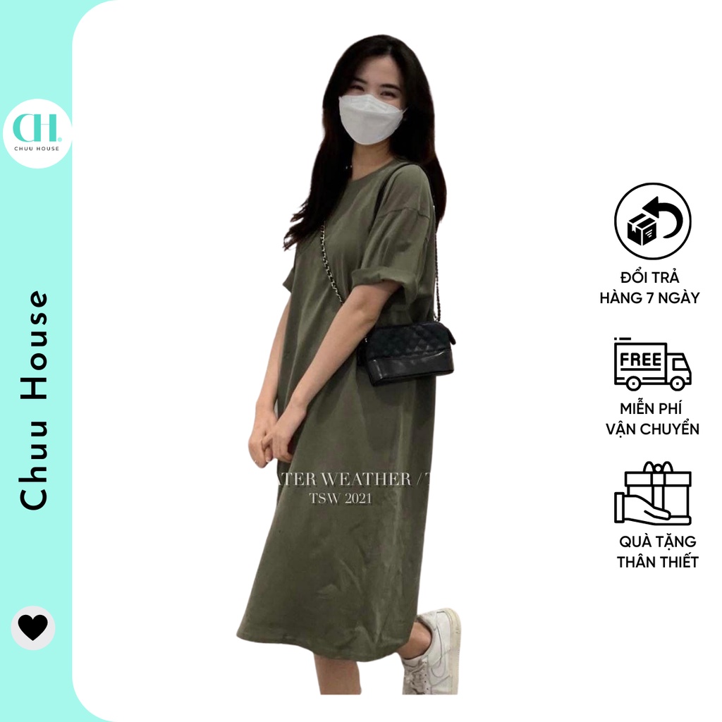Váy Suông Chất Thun Hàn Dày Dặn 2 Màu Hồng Đất/Xanh Rêu Siêu Xinh - Chuu House - CH0346