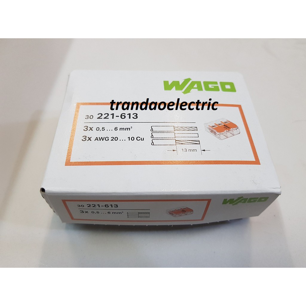 Đầu nối dây điện 3 dây 6.0mm2 41A WAGO COMPACT 221-613