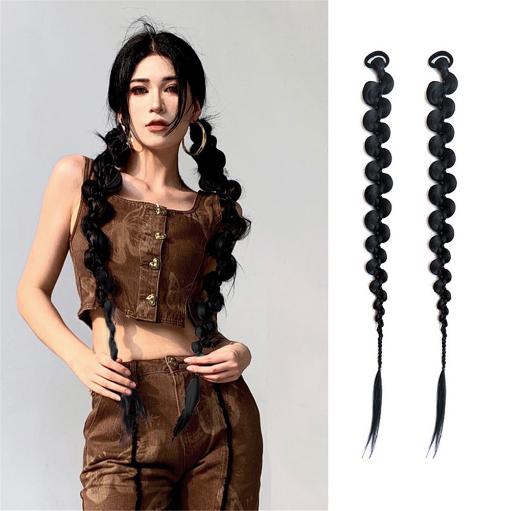 Bộ 2 Tóc Giả Thắt Bím Đuôi Ngựa Dài 70CM Phong Cách Punk hip Hop Dành Cho Bạn Nữ