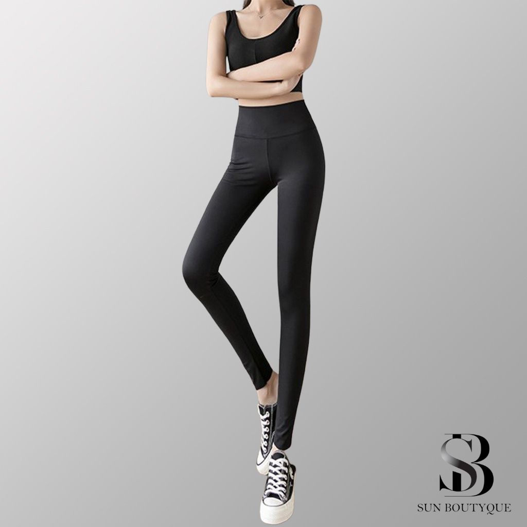 Quần legging nữ SUNBOUTYQUE Quần legging cạp cao gen bụng cạp lưng cao bản to 12cm vải cotton co giãn ôm bó sát tôn dáng