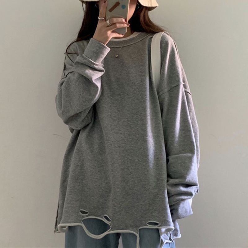 Áo Hoodie Cotton Kiểu Rách Cá Tính Trẻ Trung Cho Nữ Kiểu Hàn Quốc