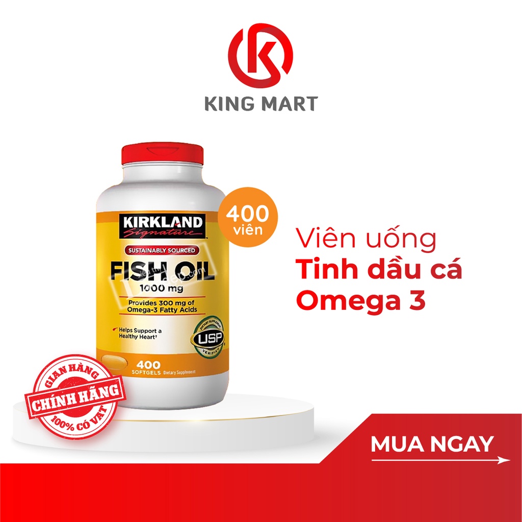 Viên Uống Tinh Dầu Cá FISH OIL Omega 3 Kirkland Signature 1000mg Giúp Mắt Sáng, Đẹp Da Lọ 400 viên