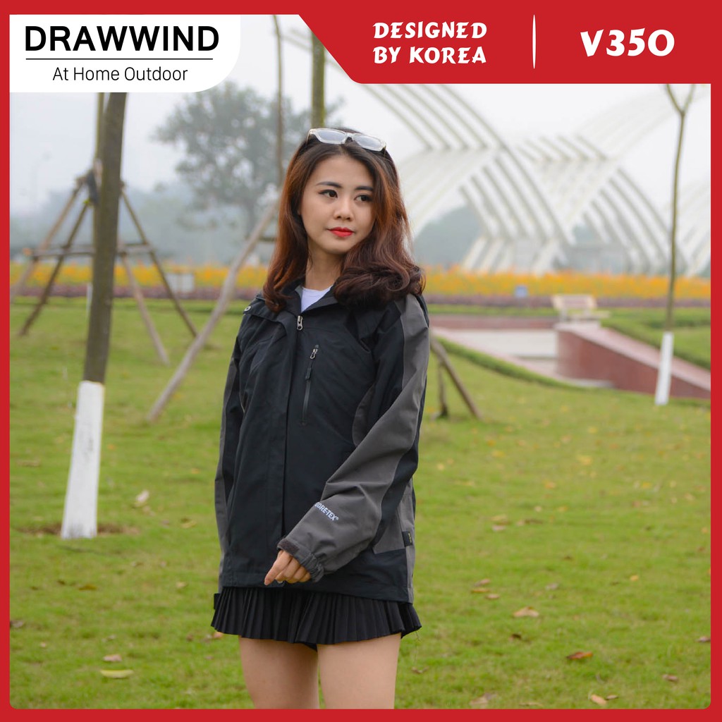 Áo gió 2 lớp nam nữ chống nước đen phối xám size châu á,khoác dù vải GORE TEX Drawwind V350 | BigBuy360 - bigbuy360.vn
