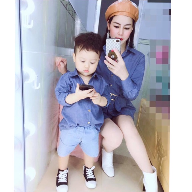 Sét áo đôi sơmi giả jean cho mẹ & bé