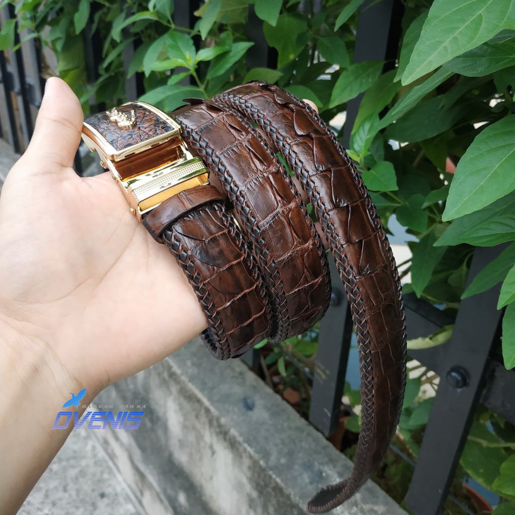 Thắt Lưng Cá Sấu Đan Viền Thủ Công. . Da Cá Sấu Liền Nguyên Con. Mua Dùng Hoặc Làm Quà Tặng Cao Cấp!