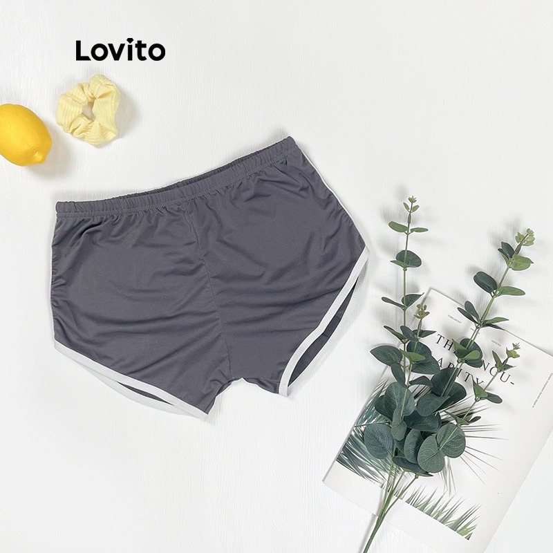 Quần short Lovito L00106 màu xanh lam/ xám/ đen thoải mái khi mặc phong cách thể thao phối màu tương phản | BigBuy360 - bigbuy360.vn