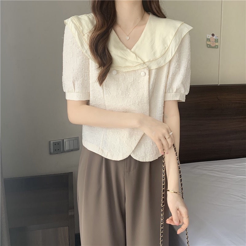Áo chiffon Ngắn Cổ Lá Sen Phong Cách Pháp Thời Trang Mùa Hè