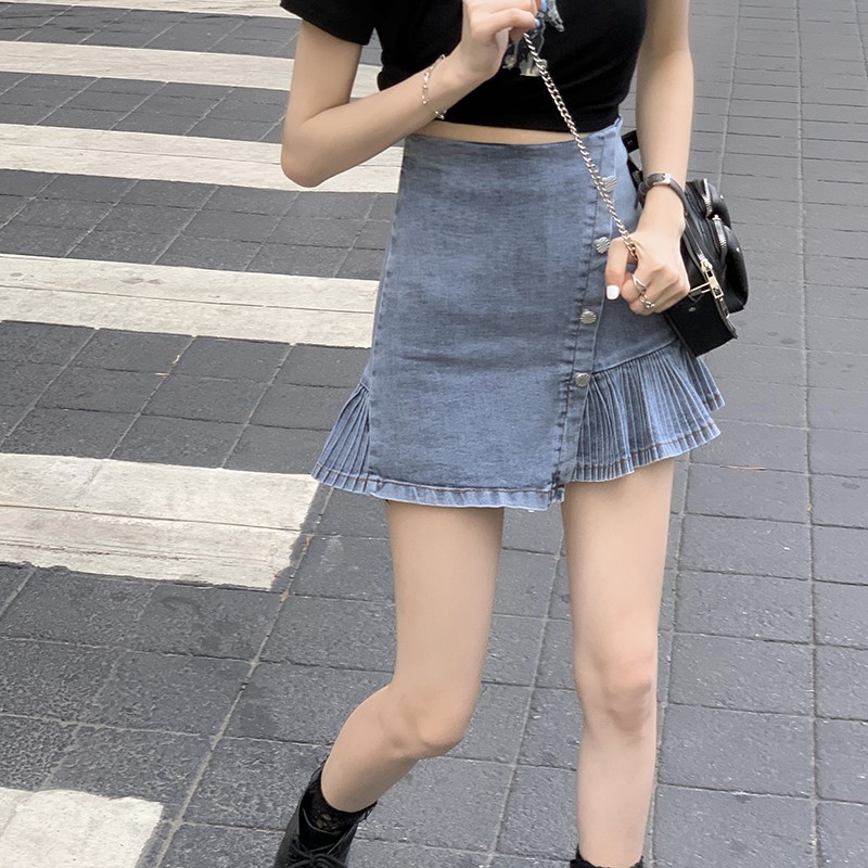 chân váy jean Lưng Cao Phong Cách Hàn Quốc Cho Nữ