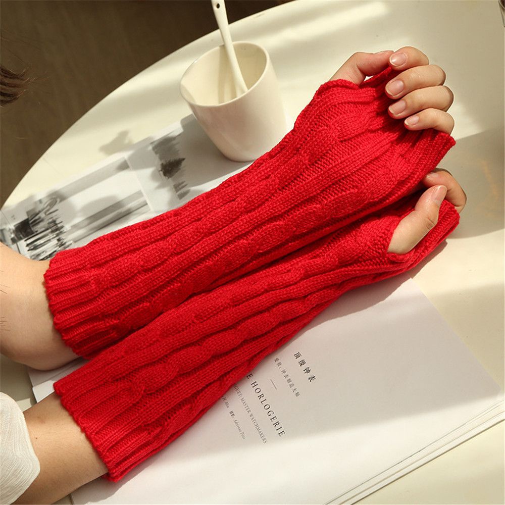 Găng Tay Len Hở Ngón Giữ Ấm Mùa Đông Dày Dặn 30cm Cho Nữ