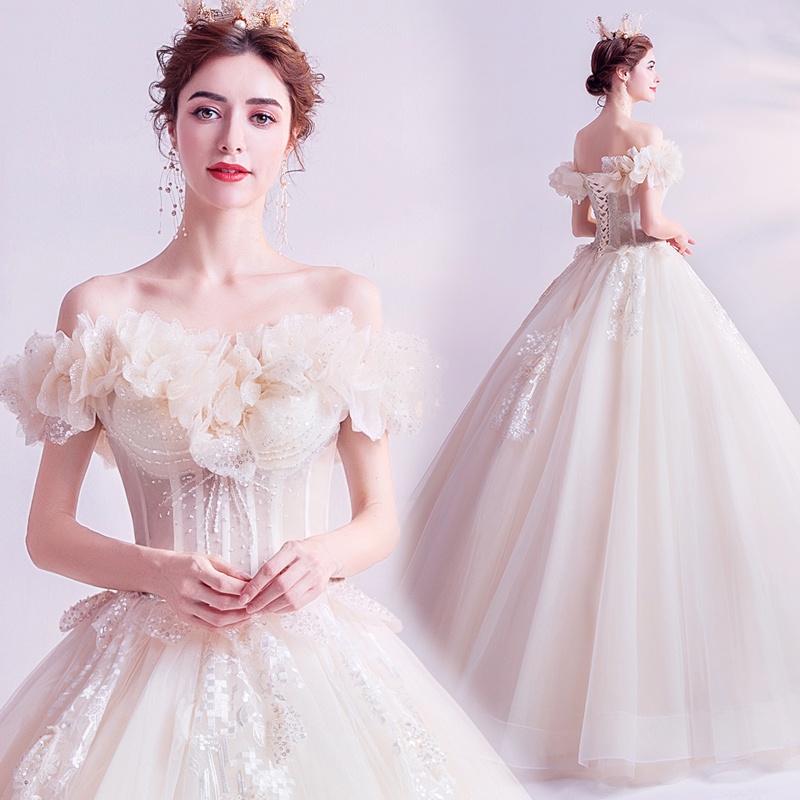 ✱Váy cưới của thiên thần, Hoa tiên nữ, Champagne Pháp Cung điện Cô dâu Cánh hoa Ống hàng đầu Váy cưới bán buôn 2906