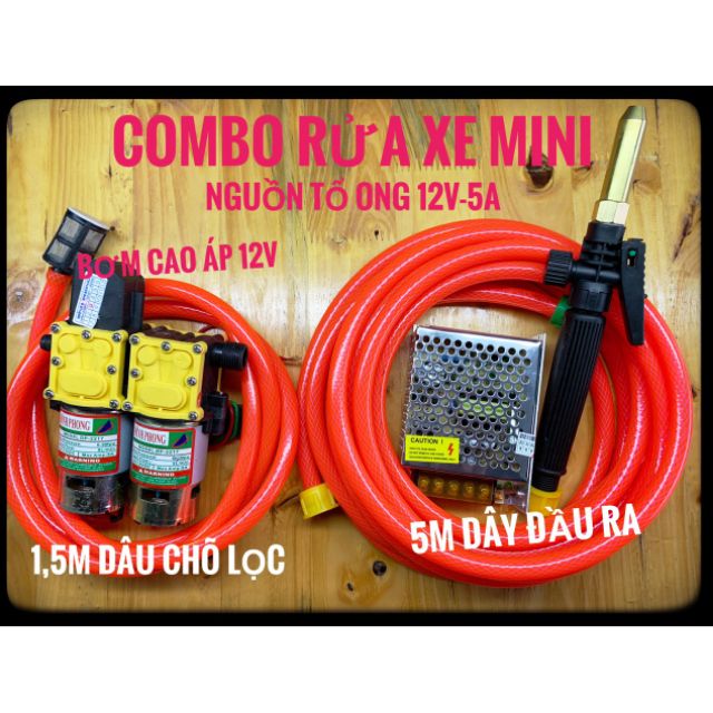 Bộ XỊT RỬA XE máy bơm áp lực mini 12V Đỉnh Phong