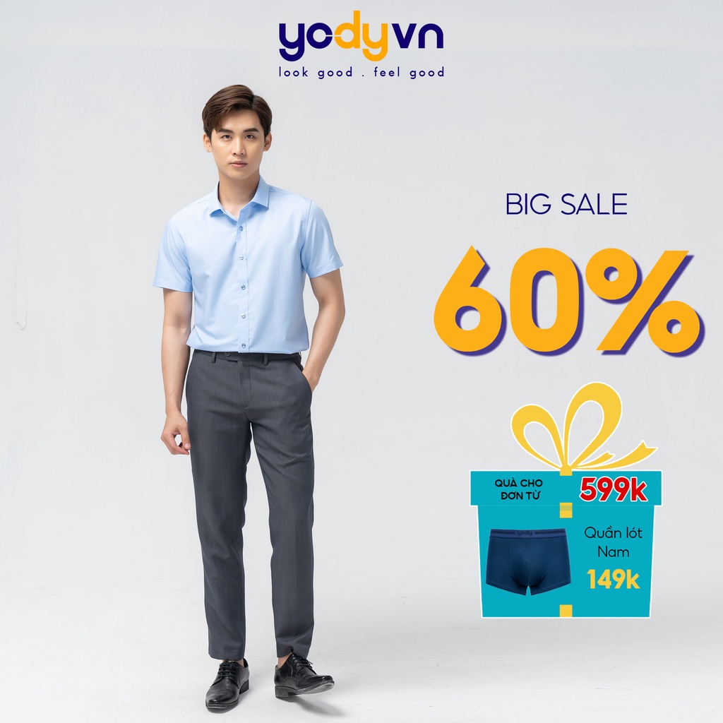 Áo sơ mi nam Yody cộc tay chất liệu nến dáng slim cộc tay SNM4001