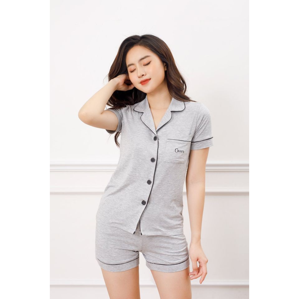 ĐỒ BỘ PYJAMA NỮ CỘC TAY MÙA HÈ CHẤT LIỆU VẢI BAMBOO CAO CẤP SIÊU MỀM CỰC THOÁNG MÁT CHÍNH HÃNG THƯƠNG HIỆU CHOUS MÀU XÁM