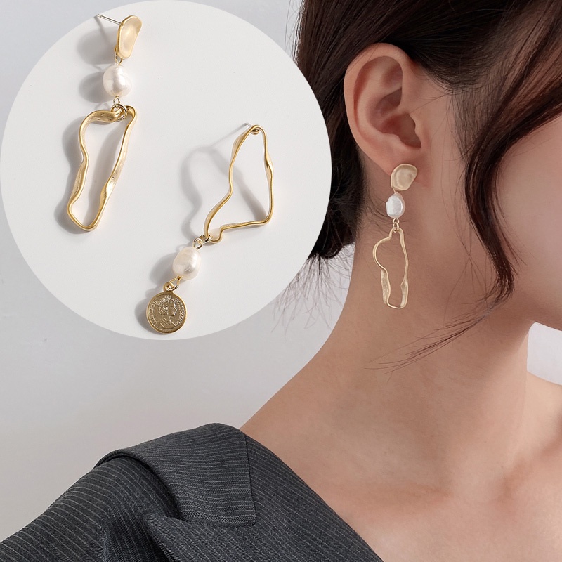 Bông Tai Mạ Bạc 925 Hình Chân Dung Tròn Đính Ngọc Trai Phong Cách Hàn Quốc Thời Trang