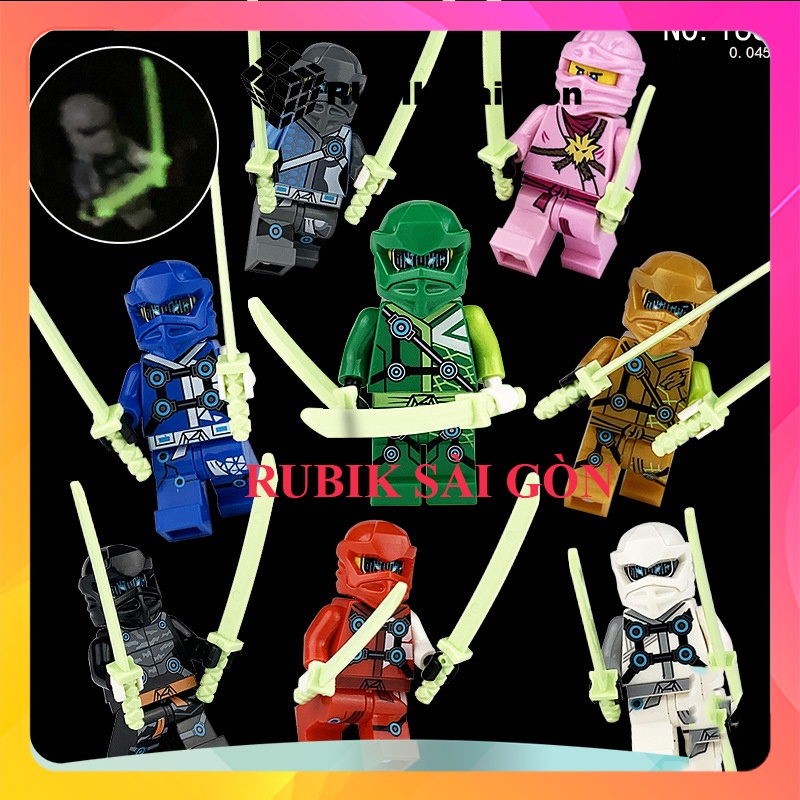 Bộ đồ chơi Mini cho bé lắp ghép mô hình nhân vật 8 Ninja Minifigures vũ khí có hiệu ứng phát sáng