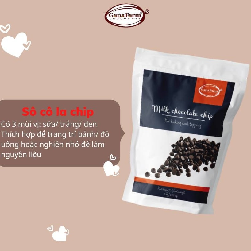 Combo 2 Socola Chip Đen GANAFARM Loại Cao Cấp Túi Zip 1kg Dạng Viên Nhỏ Dùng Để Trang Trí Bánh Kẹo - CD1120