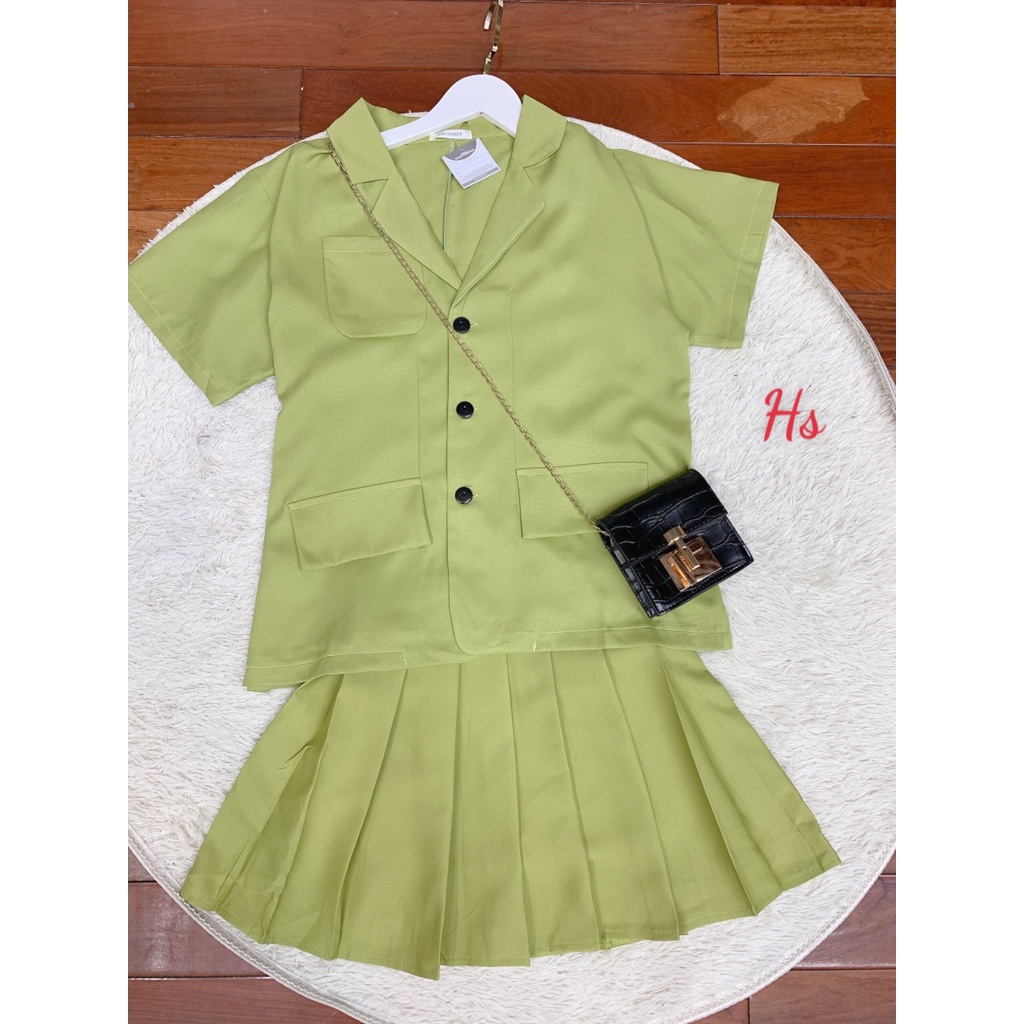 Set vest chân váy chất trượt hàn MEMN 1158