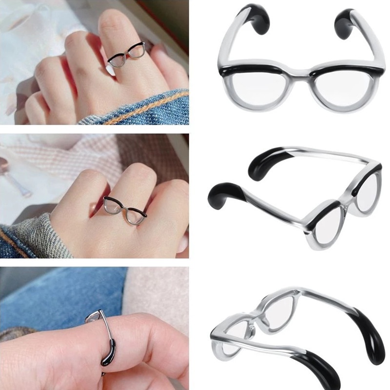 Nhẫn Đeo Tay Có Thể Điều Chỉnh Hình Mắt Kính Sáng Tạo Vui Nhộn
