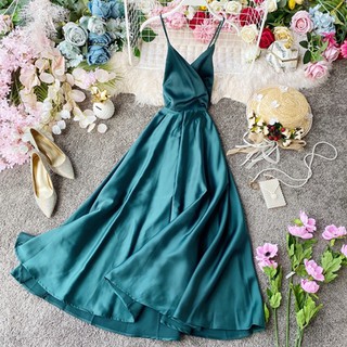 (ODER)Váy Đầm Maxi Hai Dây Hở Lưng Đi Biển Du Lịch