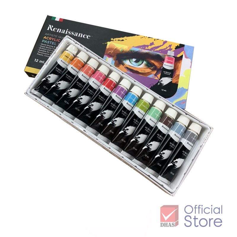 Bộ Màu Vẽ Nước Pastel Acrylic Renaissance 12 màu x 12ml Cao Cấp Dạng Tuýp