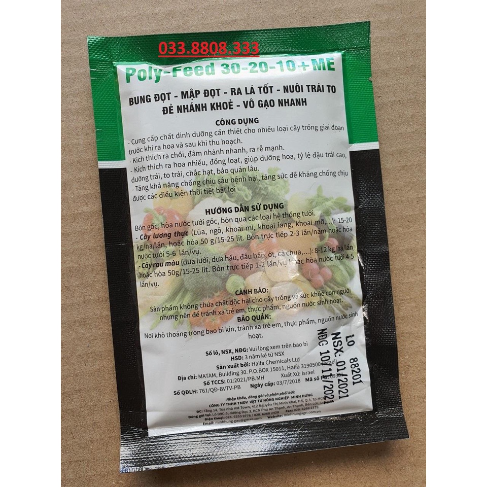 10 GÓI PHÂN BÓN LÁ POLY-FEED 30-20-10+ME GÓI 50G CHẤT LƯỢNG CAO
