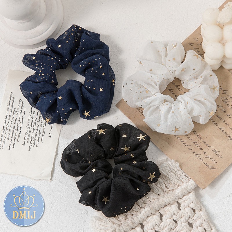 Cột tóc vải scrunchies đính sao dây buộc tóc scrunchies nhiều màu