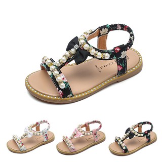 Sandal nơ đính ngọc trai cho bé gái
