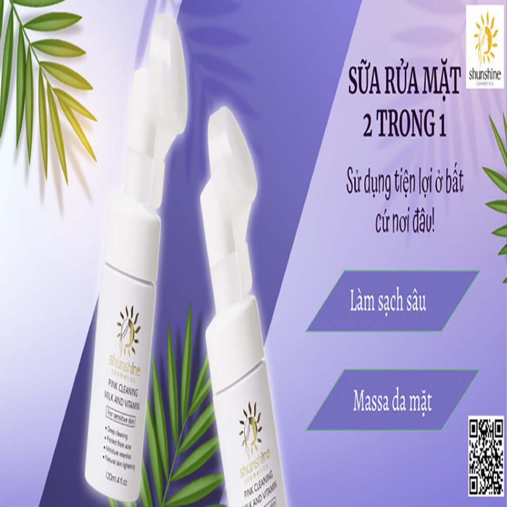 Shunshine Cosmetics sữa rửa mặt đầu cọ tạo bọt - pink cleaning milk and vitamin for sensitive skin | BigBuy360 - bigbuy360.vn