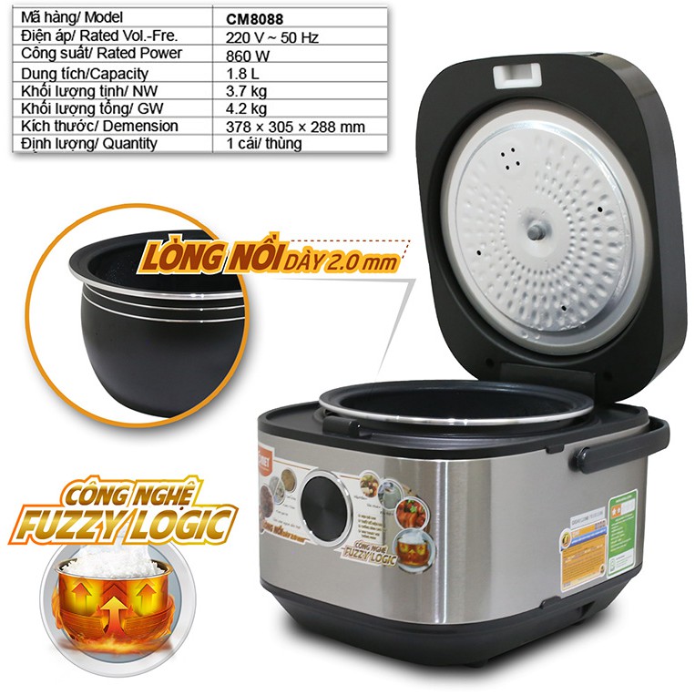NỒI CƠM ĐIỆN TỬ COMET CM8088 1.8L (860W) CÓ THÊM CHỨC NĂNG NẤU GẠO LỨC - HÀNG CHÍNH HÃNG | BigBuy360 - bigbuy360.vn