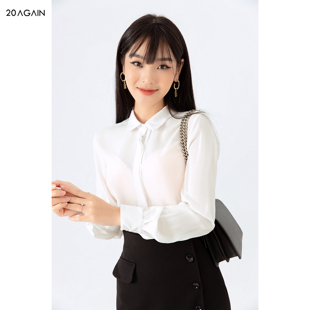 Áo sơ mi nữ dài tay cổ đức 20Sexy by 20AGAIN, thiết kế công sở chất voan ASA0143