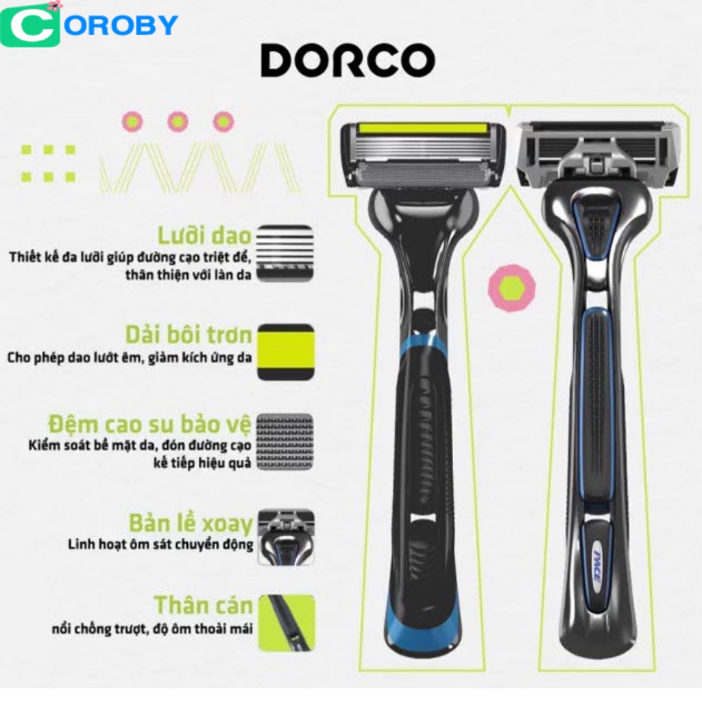 Dao Cạo Râu Hàn Quốc 6 Lưỡi Kép Dorco Hàng Cao Cấp Sạch Mịn Chỉ Với 1 Đường Cạo