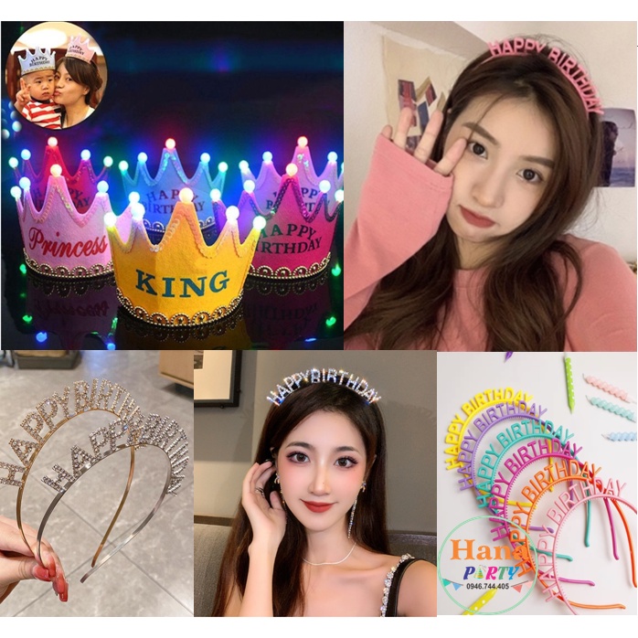 Cài tóc Vương miện sinh nhật có đèn led phát sáng , cài tóc happy birthday đính đá , cài tóc sinh nhật nhựa