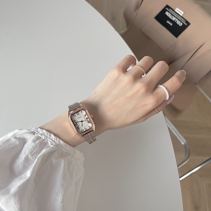 Đồng hồ nữ dây kim loại mặt vuông Thương hiệu NAIDU đồng hồ dây demi trẻ trung - DHV27