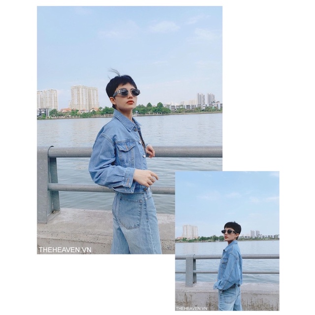 Áo khoác jean ,bò nữ Dáng Lửng Croptop Đai cao cấp phong cách ulzzang, có 6 túi và túi trong Đủ Màu