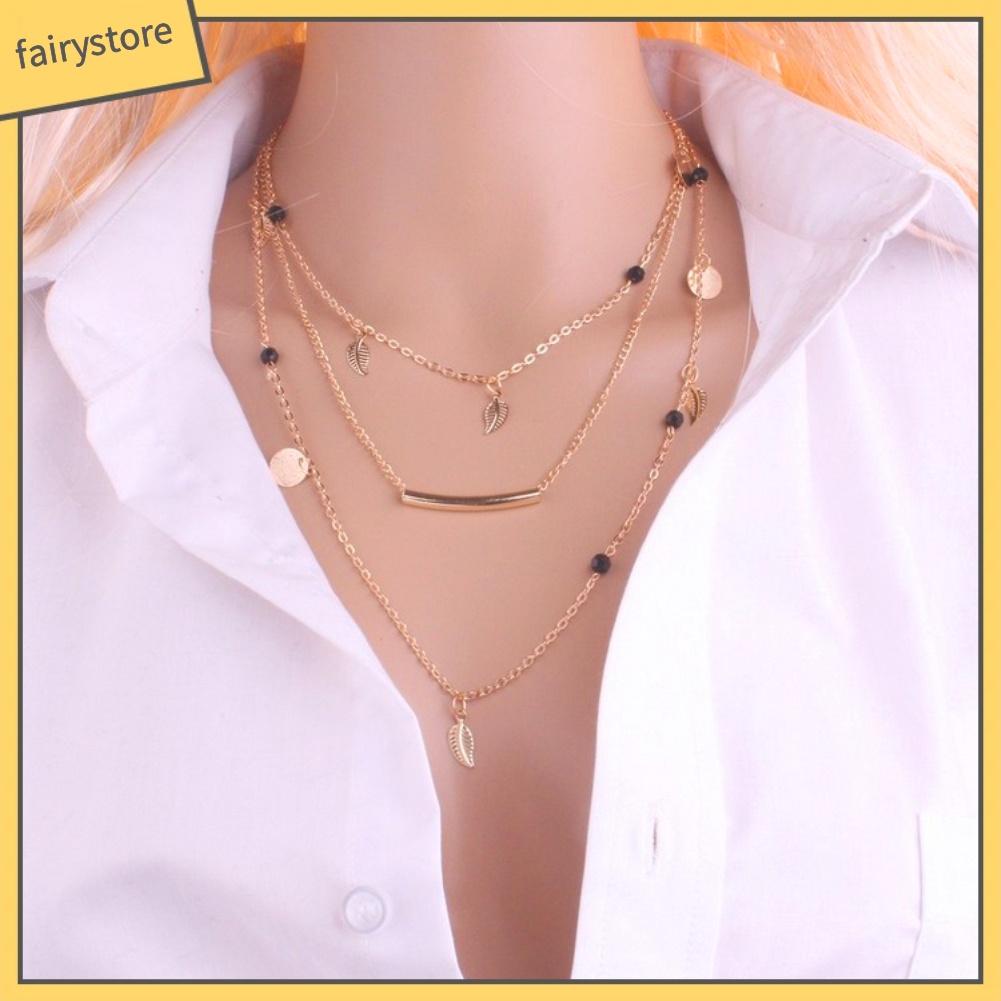 Vòng Cổ Nhiều Lớp Mặt Tròn Hình Chiếc Lá Thời Trang