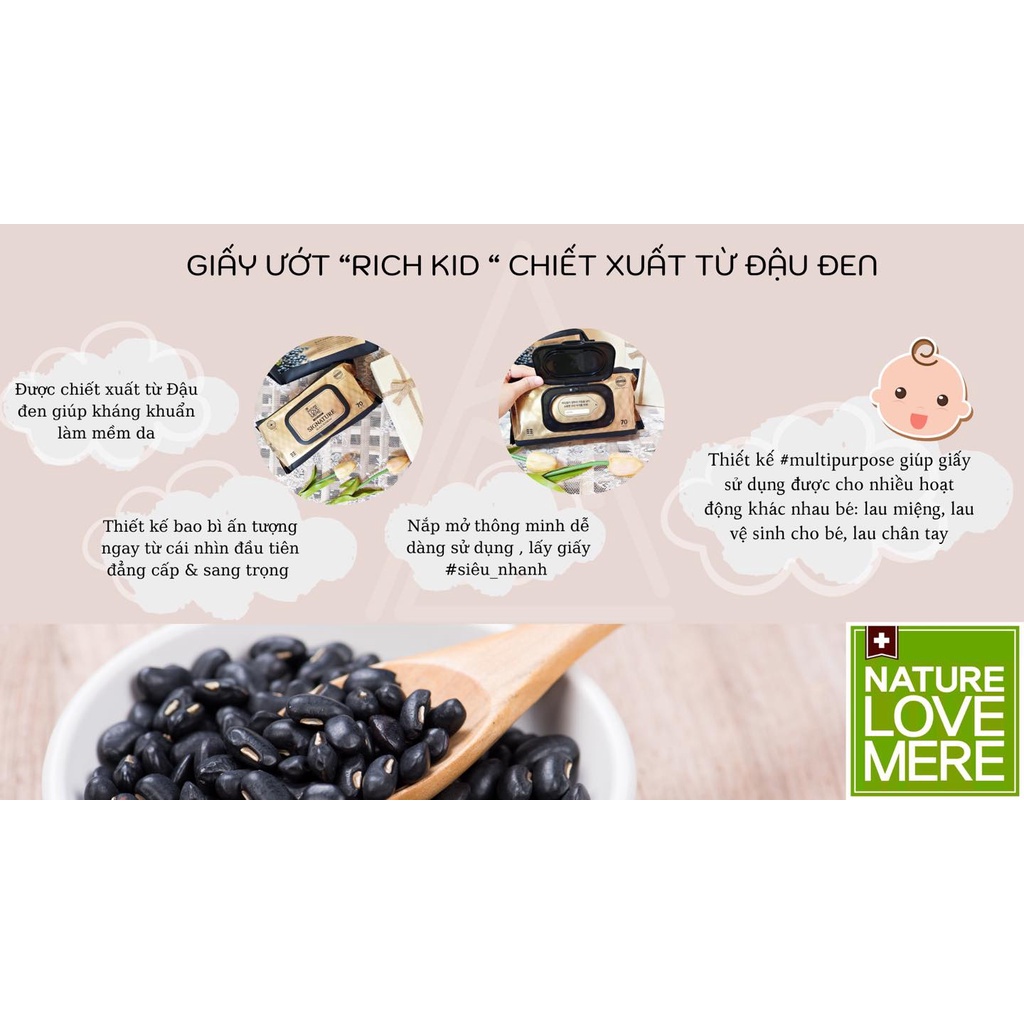 COMBO 1 thùng 10 bịch Khăn ướt Nature Love Mere cao cấp kháng khuẩn ĐẬU XANH/ĐẬU ĐEN/KEO ONG