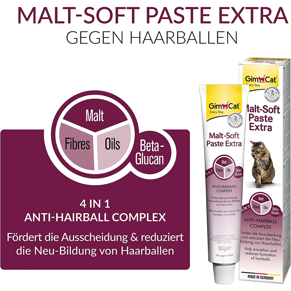 GEL TIÊU BÚI LÔNG GIMCAT MALT-SOFT PASTE EXTRA 50G CHO MÈO, THÚC ĐẨY BÀI TIẾT BÚI LÔNG - NHẬP ĐỨC