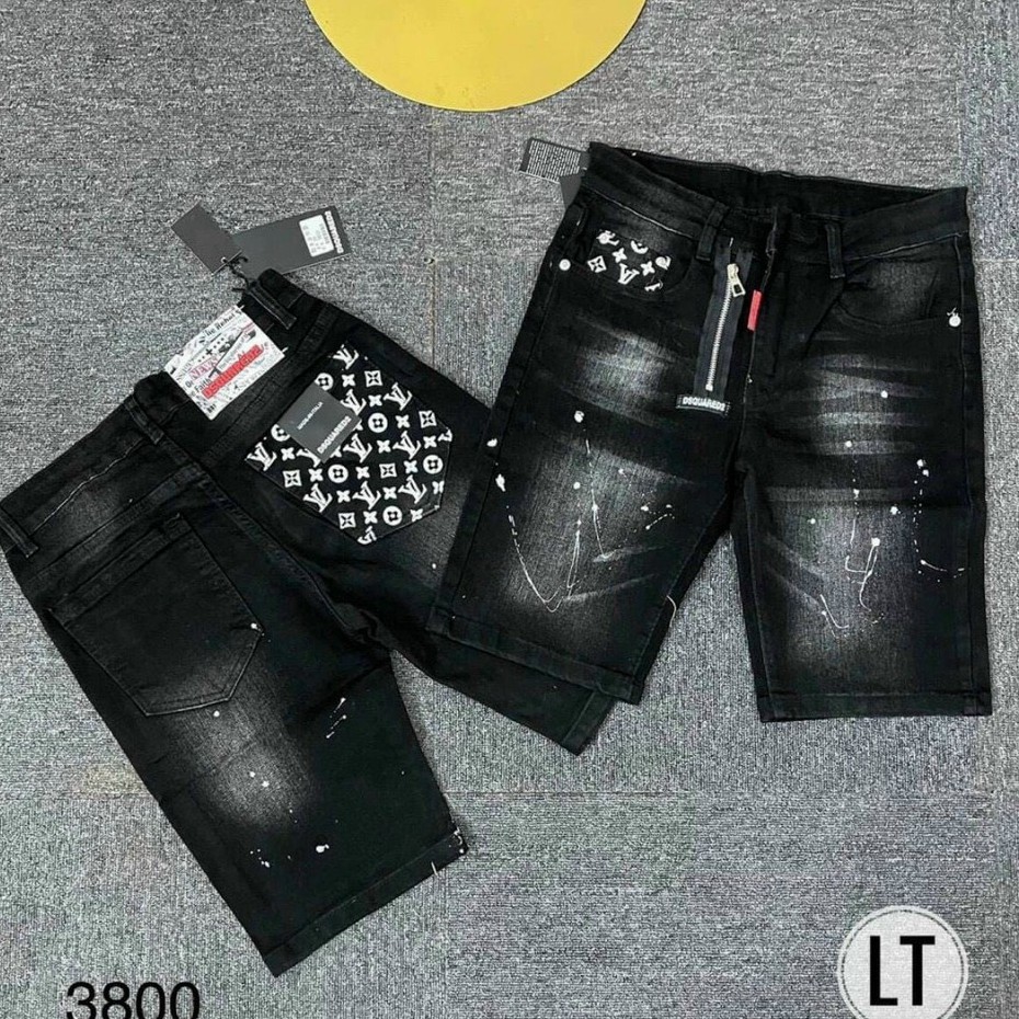 Quần short jean nam màu xám đậm trơn đơn giản Hàn Quốc vài dày dặn co giãn chuẩn VB-SHOP1196