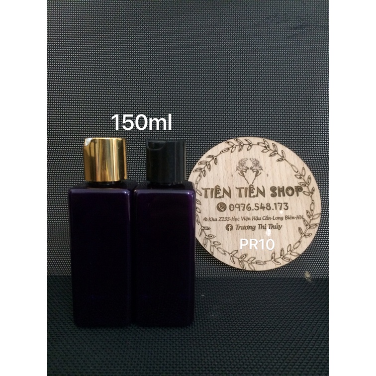 Chai nhựa vuông 150ml xanh tím nắp press