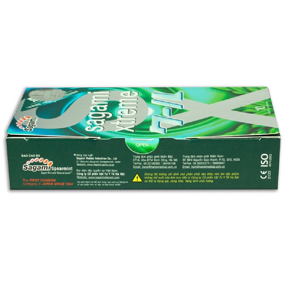 [HỘP 10 CHIẾC] Bao cao su HƯƠNG BẠC HÀ Sagami Spearmint Nhật Bản - TÊ MÁT, SIÊU MỎNG KÉO DÀI THỜI GIAN