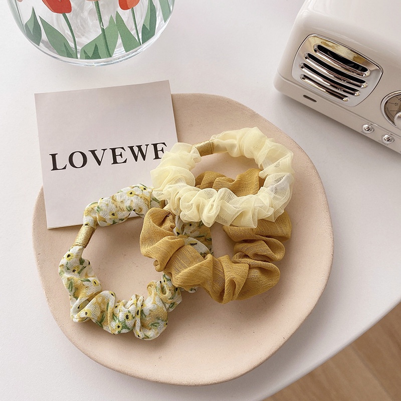 Set 3 dây buộc tóc vải lưới in hoa phong cách Hàn Quốc thời trang mới