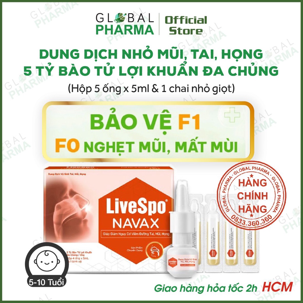 Xịt mũi Livespo Navax chuyên dụng - Bảo vệ hô hấp F1, giúp F0 chống nghẹt mũi, mất mùi (Hộp 1ống/4ống x 5ml+Bình Xịt)