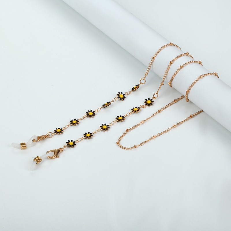 Dây đeo mắt kính chống thất lạc bằng hợp kim màu vàng họa tiết hoa cúc tinh tế