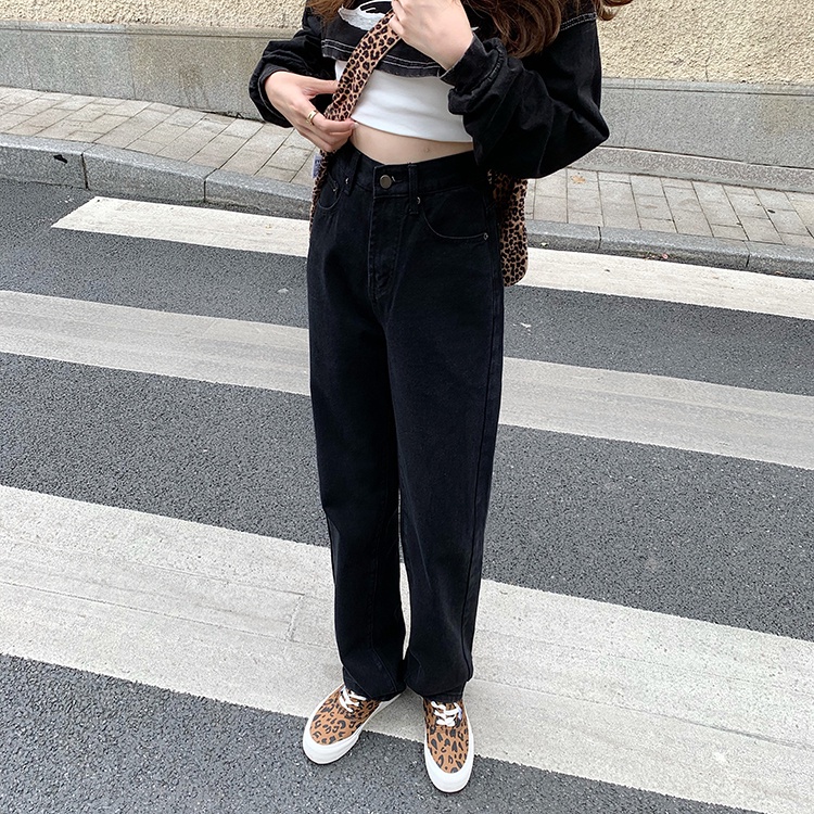 Quần jeans cho nữ lưng cao ống rộng thời trang Hàn Quốc