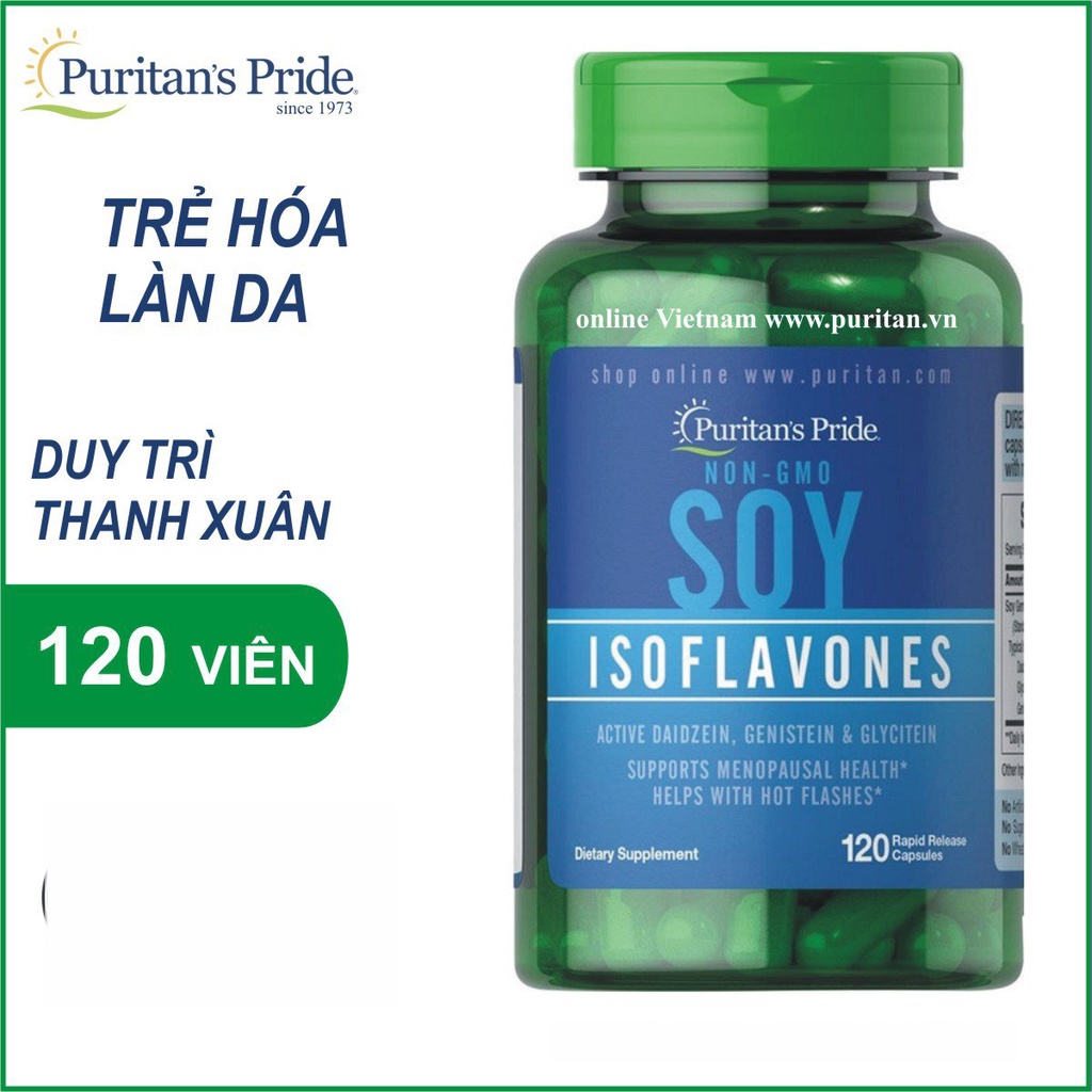 Tinh chất mầm đậu nành làm đẹp và bổ sung estrogen nội tiết nữ Puritan's Pride Soy Isoflavones 120 viên