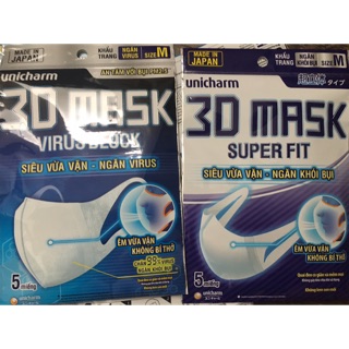Khẩu trang kháng khẩu 3D và khói bụi Nhật 1 bich 5 cái