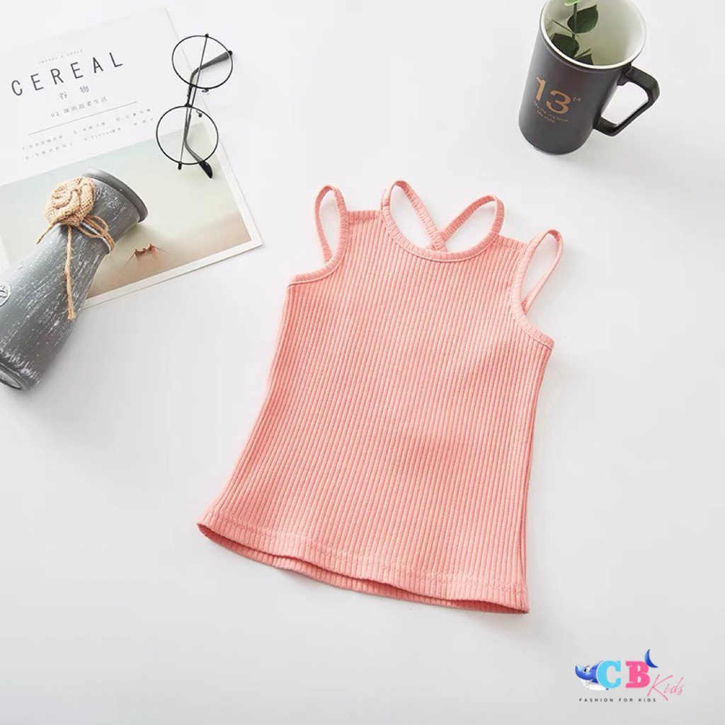 Bộ hè cho bé, set áo 2 dây chất tăm lạnh tàu mềm phối quần short đũi trắng xịn xò cho bé gái