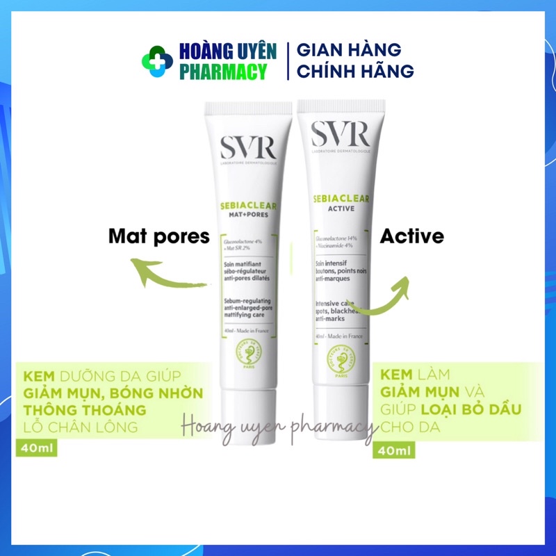 Kem dưỡng giảm mụn kiềm dầu SVR Sebiaclear Active/ Mat Pores